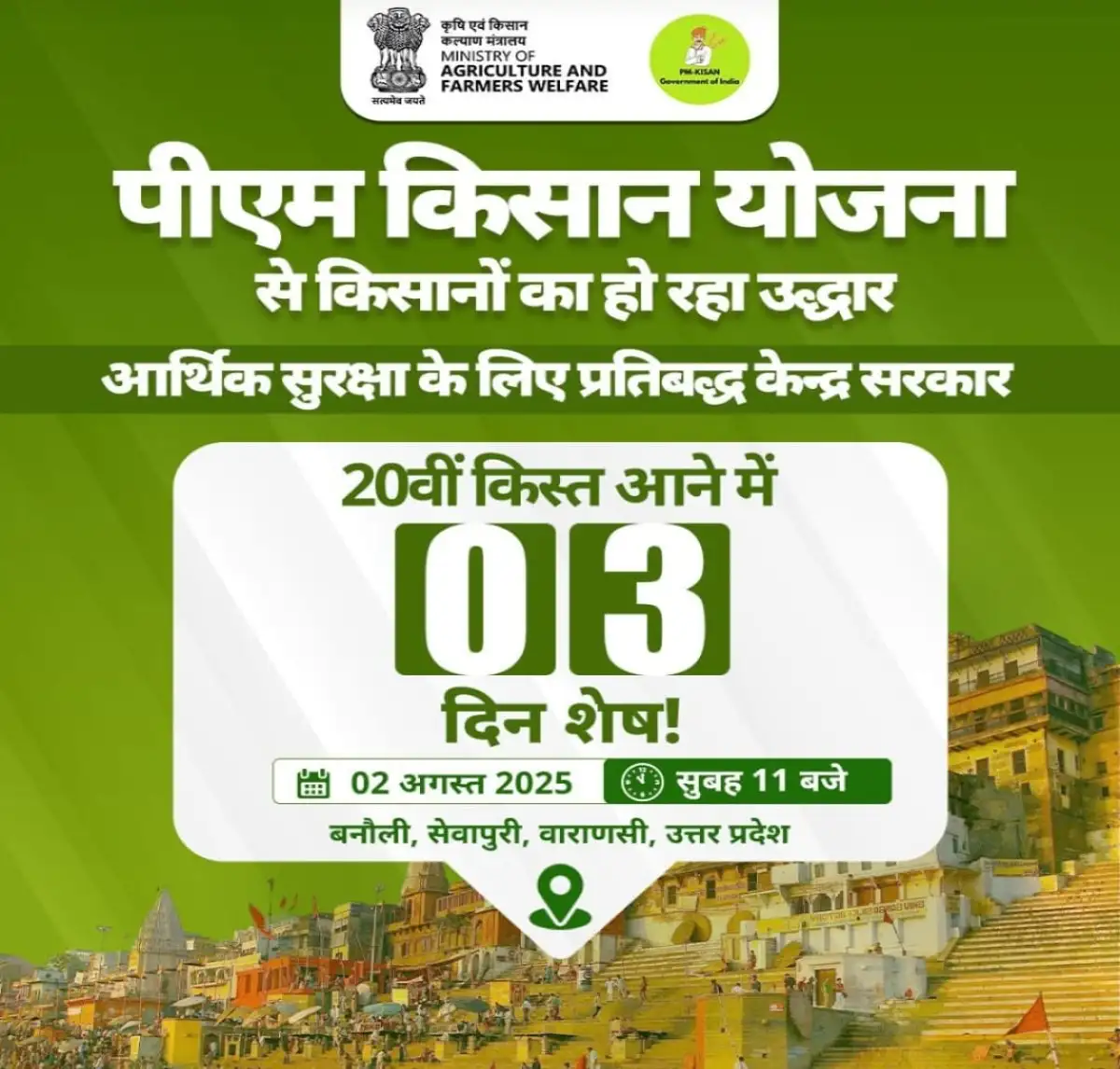 Kisan Samman Nidhi 20 Kist Date Jari