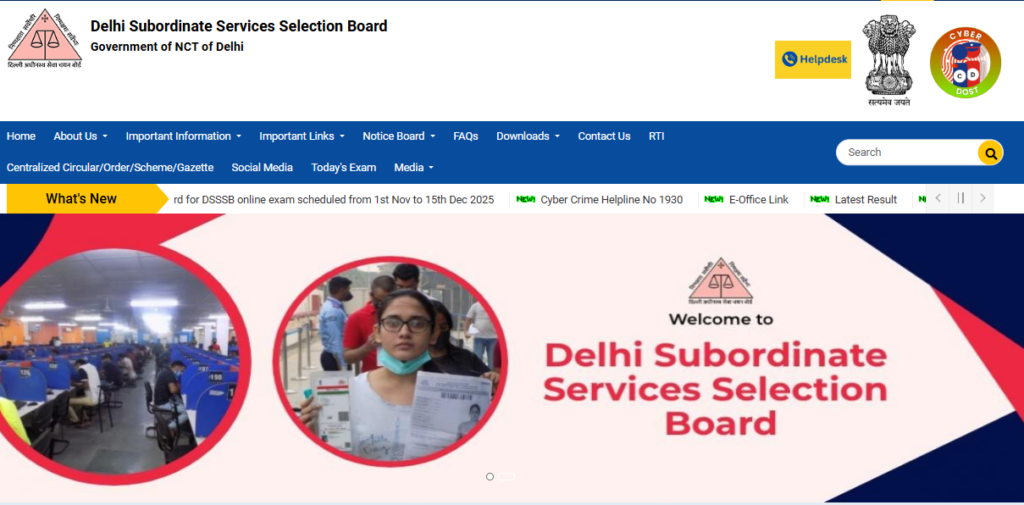DSSSB MTS Official website 2025